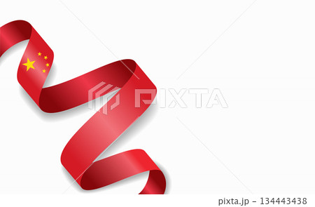Chinese flag stylized wavy ribbon, symbolizing national pride, celebration, cultural identity. Vector illustration. 134443438