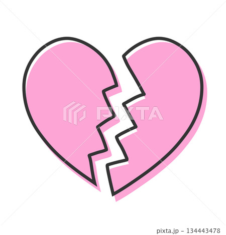 ひび割れたシンプルなハートの手描きイラストアイコン 版ズレ ピンク 134443478