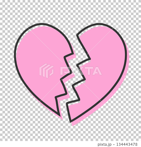 ひび割れたシンプルなハートの手描きイラストアイコン 版ズレ ピンク 134443478
