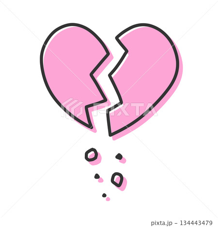 ひび割れて破片がボロボロと落ちているハートの手描きイラストアイコン 版ズレ ピンク ひび割れて破片がボロボロと落ちているハートの手描きイラストアイコン 版ズレ ピンク 134443479