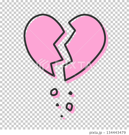 ひび割れて破片がボロボロと落ちているハートの手描きイラストアイコン 版ズレ ピンク ひび割れて破片がボロボロと落ちているハートの手描きイラストアイコン 版ズレ ピンク 134443479