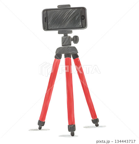 色鉛筆で描いたカメラと小さな三脚 134443717