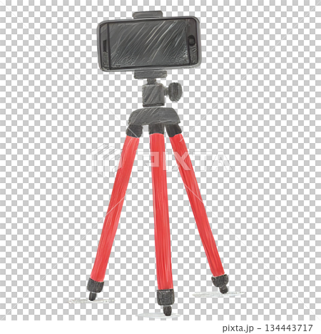 色鉛筆で描いたカメラと小さな三脚 134443717