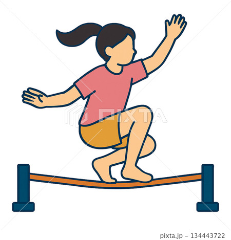 スラックラインをする女性のイラスト 134443722