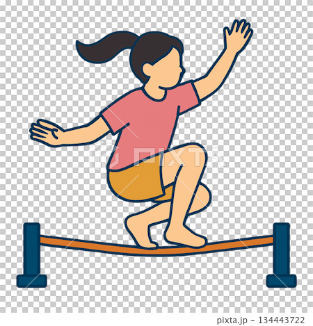 スラックラインをする女性のイラスト 134443722