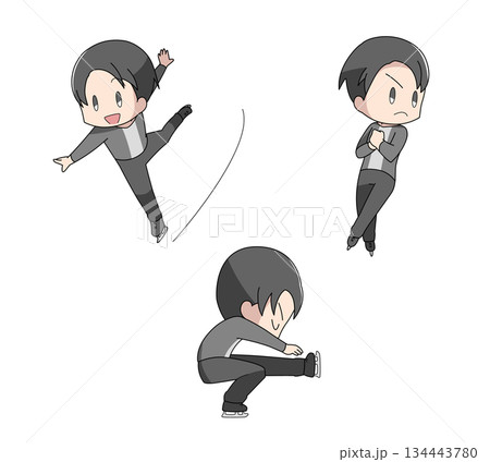 フィギュアスケートのイラスト3種類セット・男性 134443780