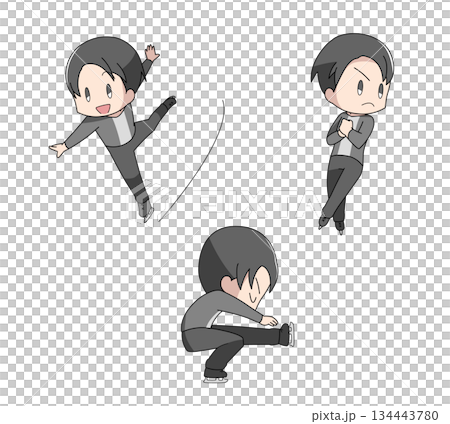 Figure skating illustration set of 3 types - men 134443780