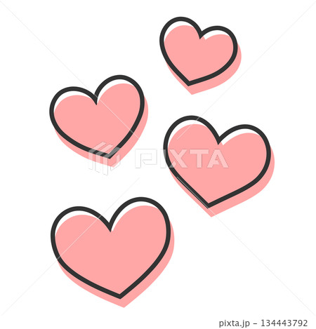 シンプルな4つのハート 手描きイラスト アイコン 版ズレ 赤 シンプルな4つのハート 手描きイラスト アイコン 版ズレ 赤 134443792
