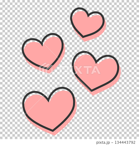 シンプルな4つのハート 手描きイラスト アイコン 版ズレ 赤 シンプルな4つのハート 手描きイラスト アイコン 版ズレ 赤 134443792