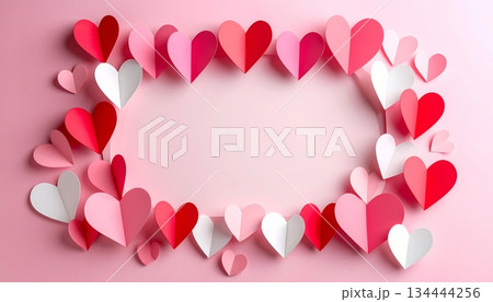 Paper-cut heart frame with empty center, plain background 134444256