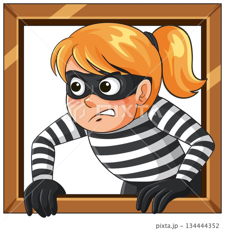 Female Burglar Climbing Through Window Frame Cartoon Female Burglar Climbing Through Window Frame Cartoon 134444352