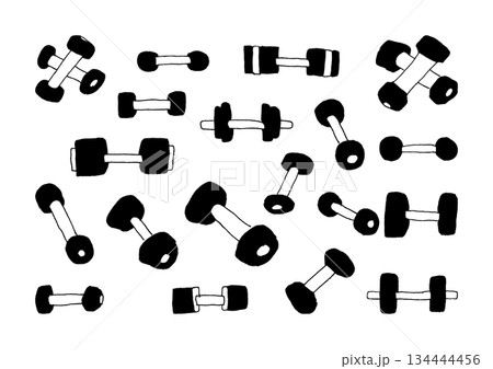 ダンベルの手描きイラストセット 134444456