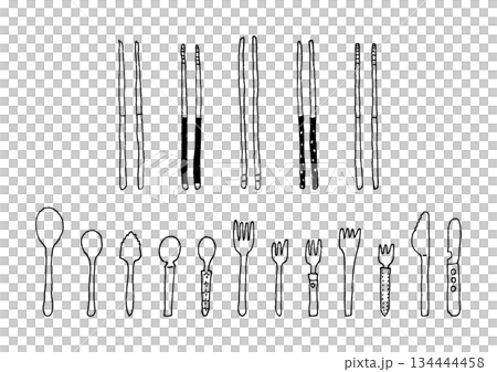 筷子與餐具手繪插圖套裝 筷子與餐具手繪插圖套裝 134444458