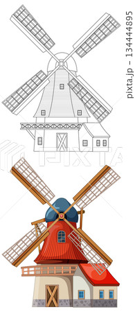 Traditional Dutch Windmill Line Art and Color...のイラスト素材 [134444895] - PIXTA