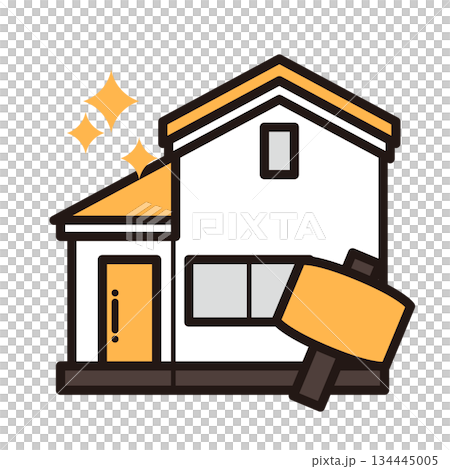 簡單的房子圖示 + 錘子 134445005