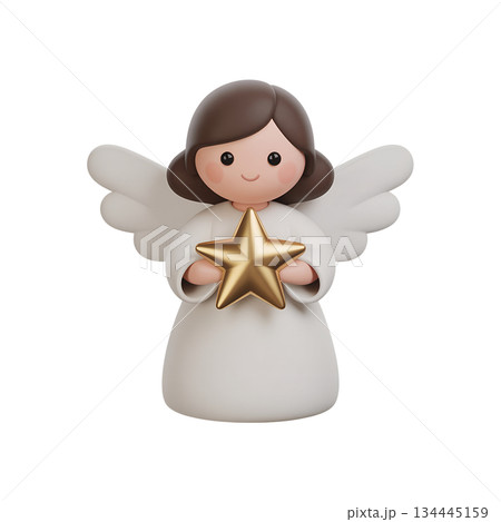Cute 3d rendered angel with golden star, perfect for nativity scenes, church events, christmas tree toppers or festive winter illustrations Cute 3d rendered angel with golden star, perfect for nativity scenes, church events, christmas tree toppers or festive winter illustrations 134445159