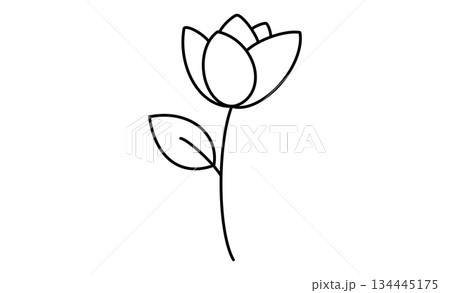 趣味：ガーデニングを表現する花のモノクロアイコンイラスト 134445175