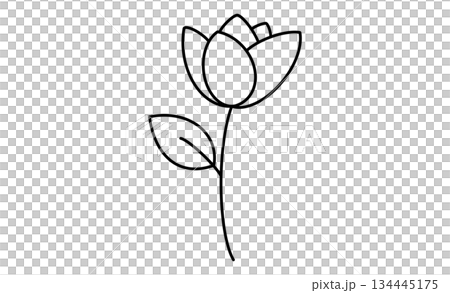 趣味：ガーデニングを表現する花のモノクロアイコンイラスト 134445175