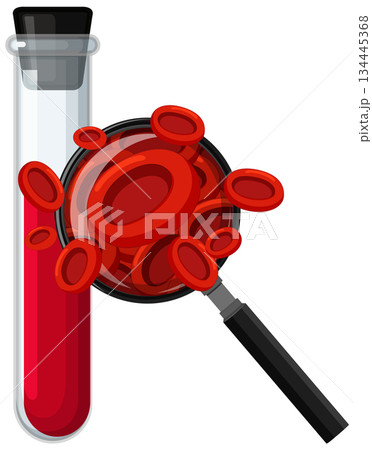 Red Blood Cells Under Magnifying Glass in Test Tube 134445368