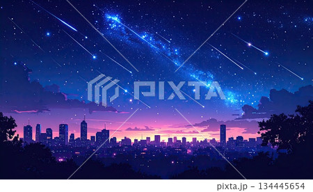 《AI画像》満点の星空の都市風景 《AI画像》満点の星空の都市風景 134445654