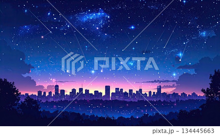《AI画像》満点の星空の都市風景 134445663
