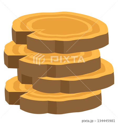輪切りにした切り株を重ねたイラスト 134445981