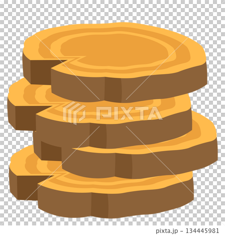 Illustration of stacked sliced tree stumps 134445981