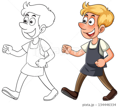 Young Male Worker Walking in Apron Vector Illustration 134446334