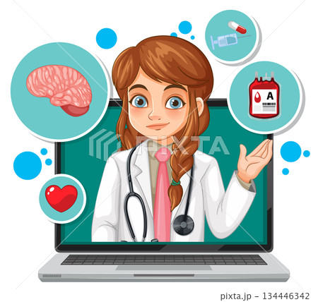 Female Doctor Giving Online Medical Consultation Illustration Female Doctor Giving Online Medical Consultation Illustration 134446342