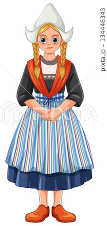 Dutch Girl in Traditional Folk Costume with Wooden Clogs Dutch Girl in Traditional Folk Costume with Wooden Clogs 134446343
