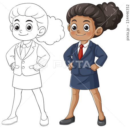 Confident Young Girl in Business Suit Standing Proudly 134446352