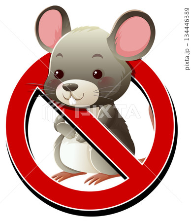 Cartoon Mouse with Red No Symbol Vector Illustration Cartoon Mouse with Red No Symbol Vector Illustration 134446389