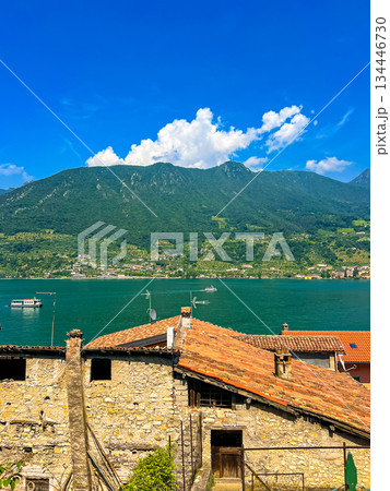 Stunning panoramic view of Carzano with Iseo lake and surrounding mountains Stunning panoramic view of Carzano with Iseo lake and surrounding mountains 134446730