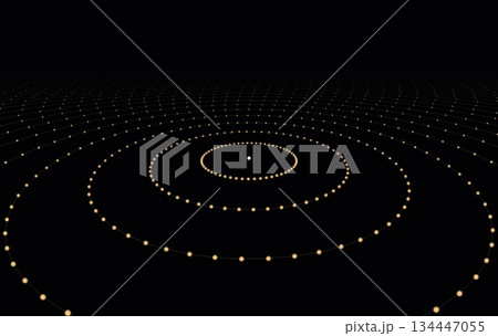 デジタルな同心円状の光の軌道 134447055