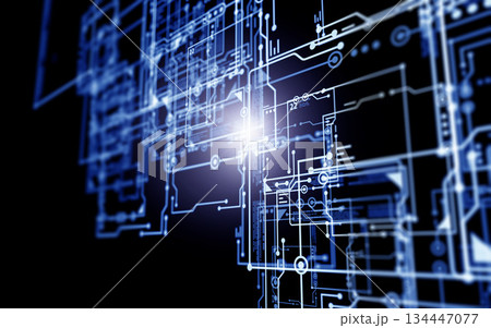 青く輝くサイバーテクノロジー背景 134447077