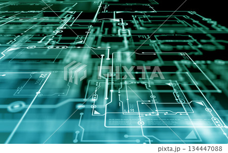 未来的な回路図とデジタル接続 134447088
