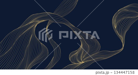 Elegant abstract vector background, gold waves, smooth linear curves, Japanese deco elements. Premium wavy pattern, ocean, soft organic shapes, geometric flow, cover design 134447158