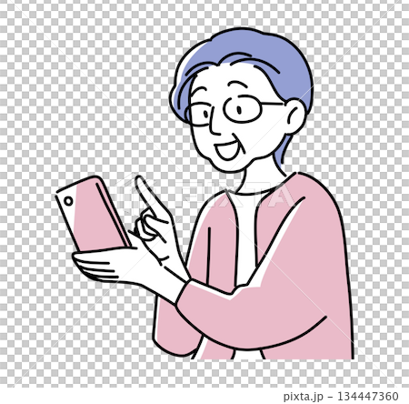 スマホを上手に使って喜ぶ高齢者女性のイラスト(60代・70代) スマホを上手に使って喜ぶ高齢者女性のイラスト(60代・70代) 134447360