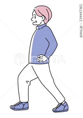 体操・ストレッチをする高齢者女性のイラスト|1人・健康的なシニアライフ 体操・ストレッチをする高齢者女性のイラスト|1人・健康的なシニアライフ 134447361