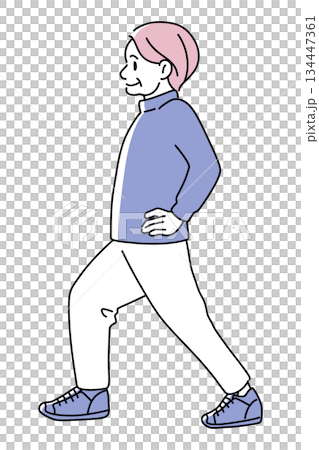 体操・ストレッチをする高齢者女性のイラスト|1人・健康的なシニアライフ 体操・ストレッチをする高齢者女性のイラスト|1人・健康的なシニアライフ 134447361