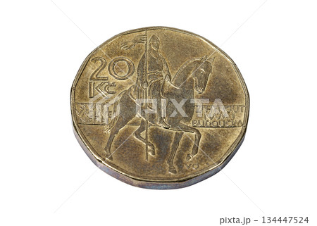 Coin of twenty Czech krona isolated on a white background 134447524