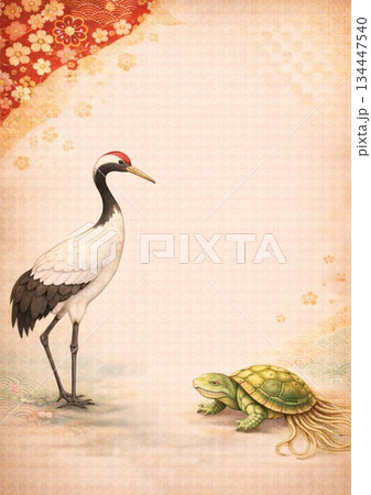 鶴と亀の吉祥画 134447540