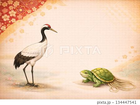 鶴と亀の吉祥画 134447541