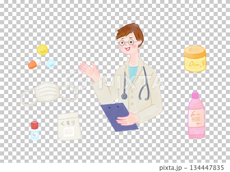 説明する男性の医師　薬　マスク 134447835