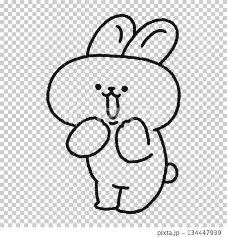 嬉しくて叫ぶかわいいウサギ 線画 嬉しくて叫ぶかわいいウサギ 線画 134447939