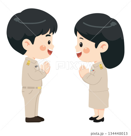 Illustration of Thai Teachers Greeting Each Other 134448013