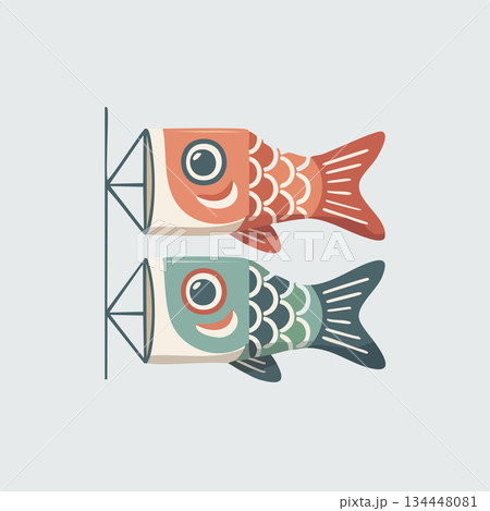 Colorful koi fish decorations hanging on a line 134448081