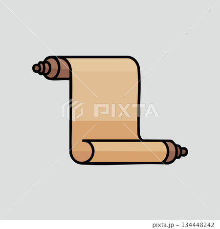 Vintage scroll with wooden handles on light background 134448242