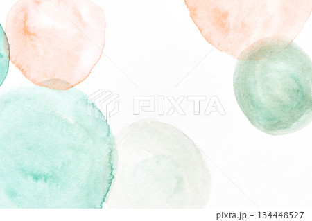 Pastel abstract watercolor artwork with soft orange and teal circular shapes Pastel abstract watercolor artwork with soft orange and teal circular shapes 134448527