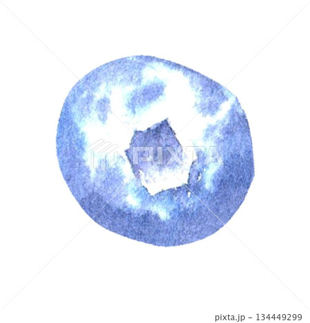 Isolate delicious aromatic blueberry hand drawn in watercolor on isolated background for menu design advertising in bakery, confectionery, store, fabric, stickers, dessert decoration, baking. 134449299